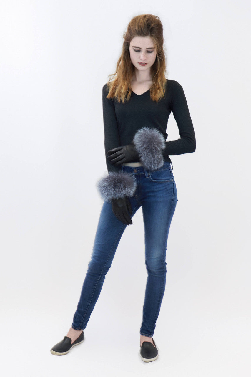 Leather Gloves with Fox Fur Trim