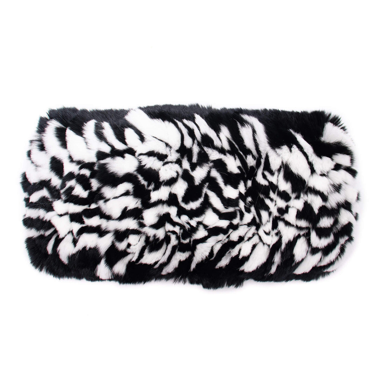 Black and white real fur headband laying flat
