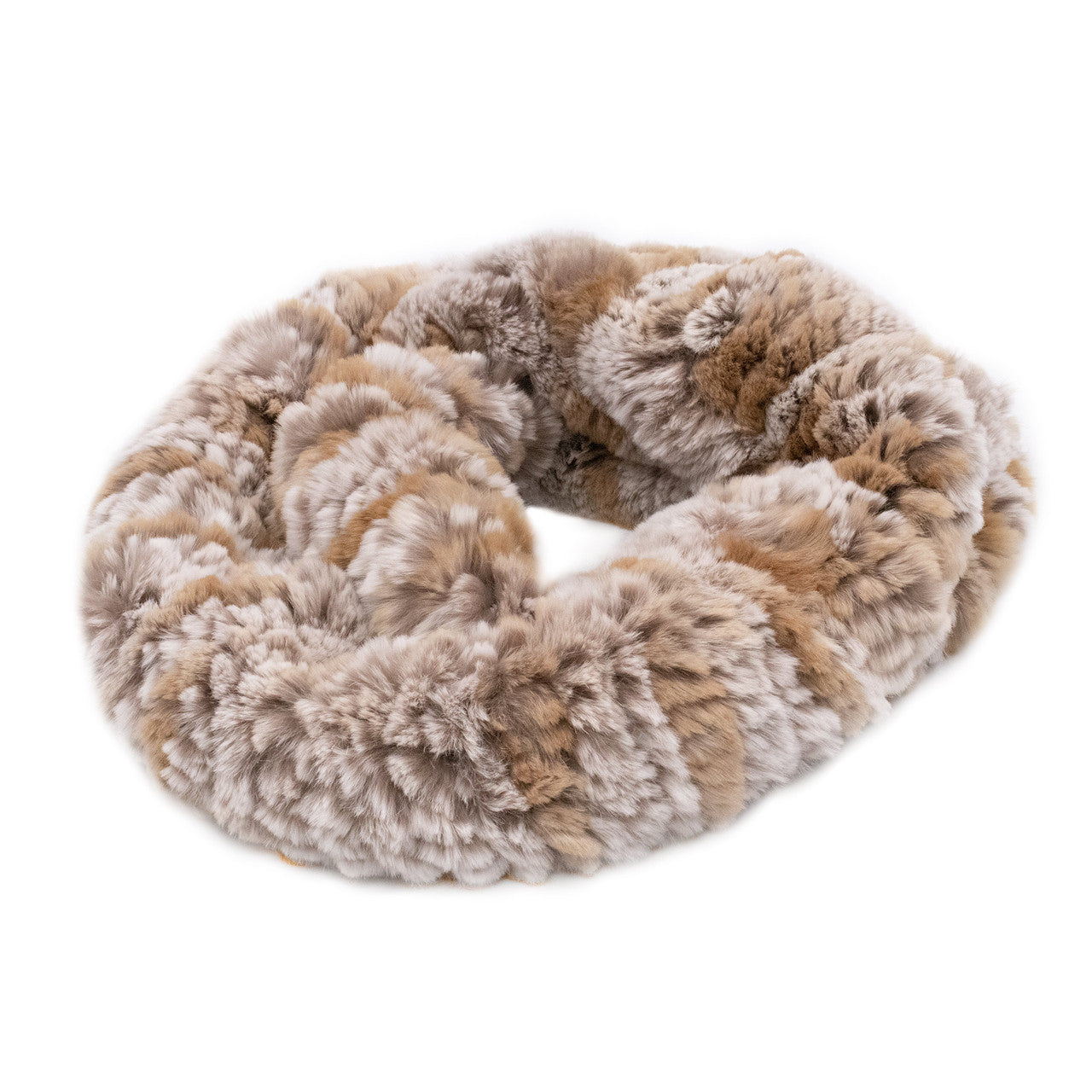 Beige Multi Rex Rabbit Fur Double Loop Infinity Scarf