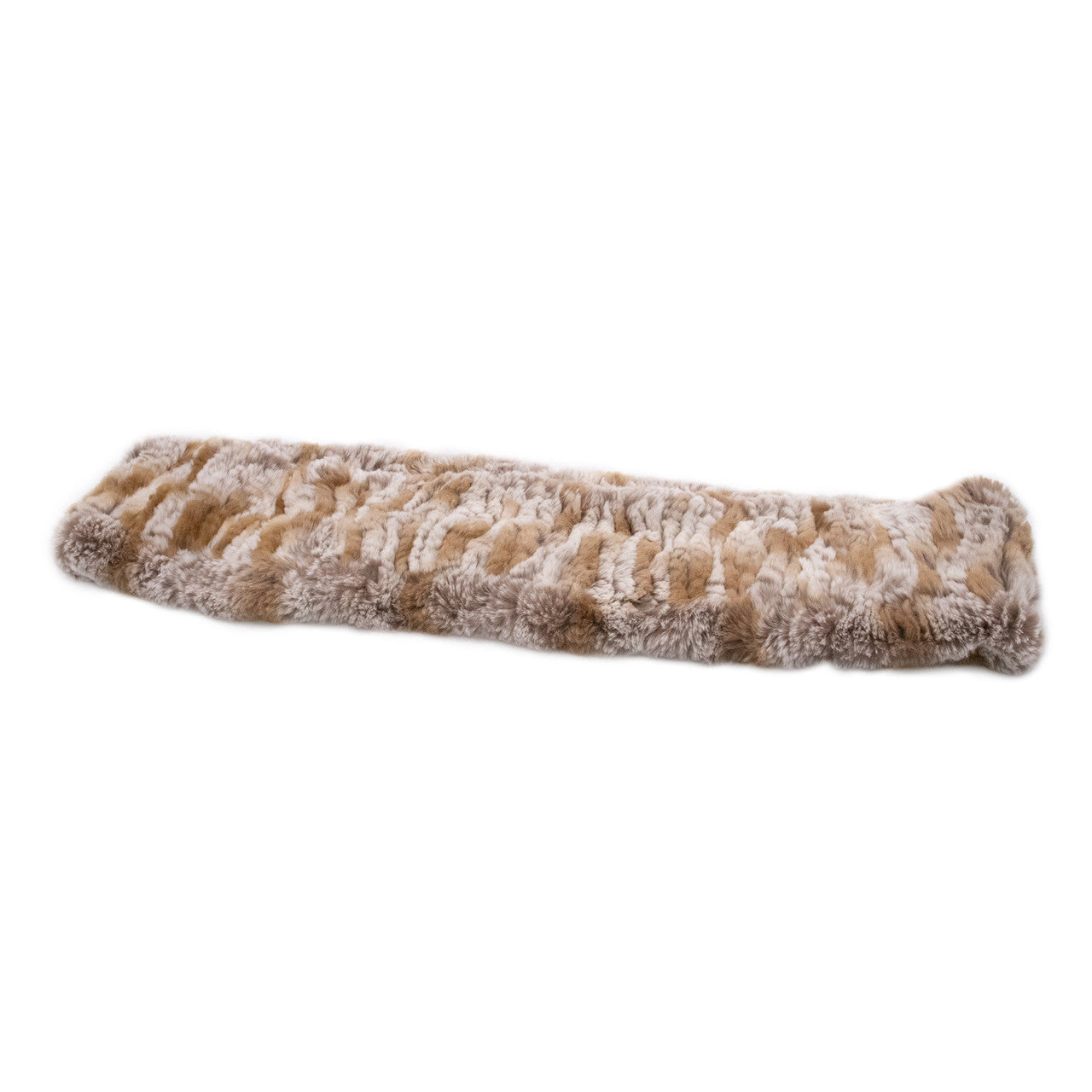 Beige Multi Rex Rabbit Fur Double Loop Infinity Scarf