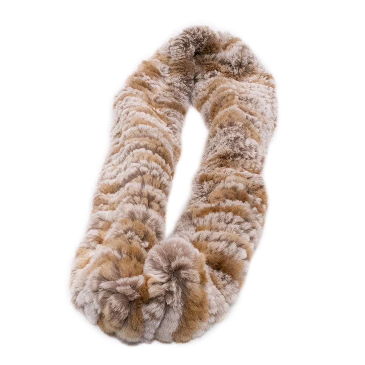 Beige Multi Rex Rabbit Fur Double Loop Infinity Scarf