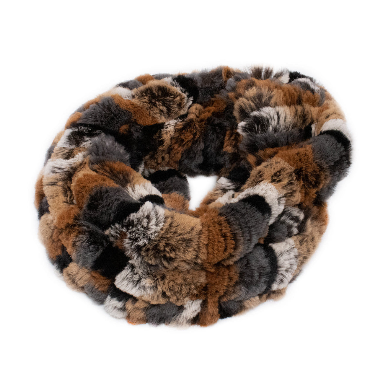 Brown Multi Rex Rabbit Fur Double Loop Infinity Scarf 