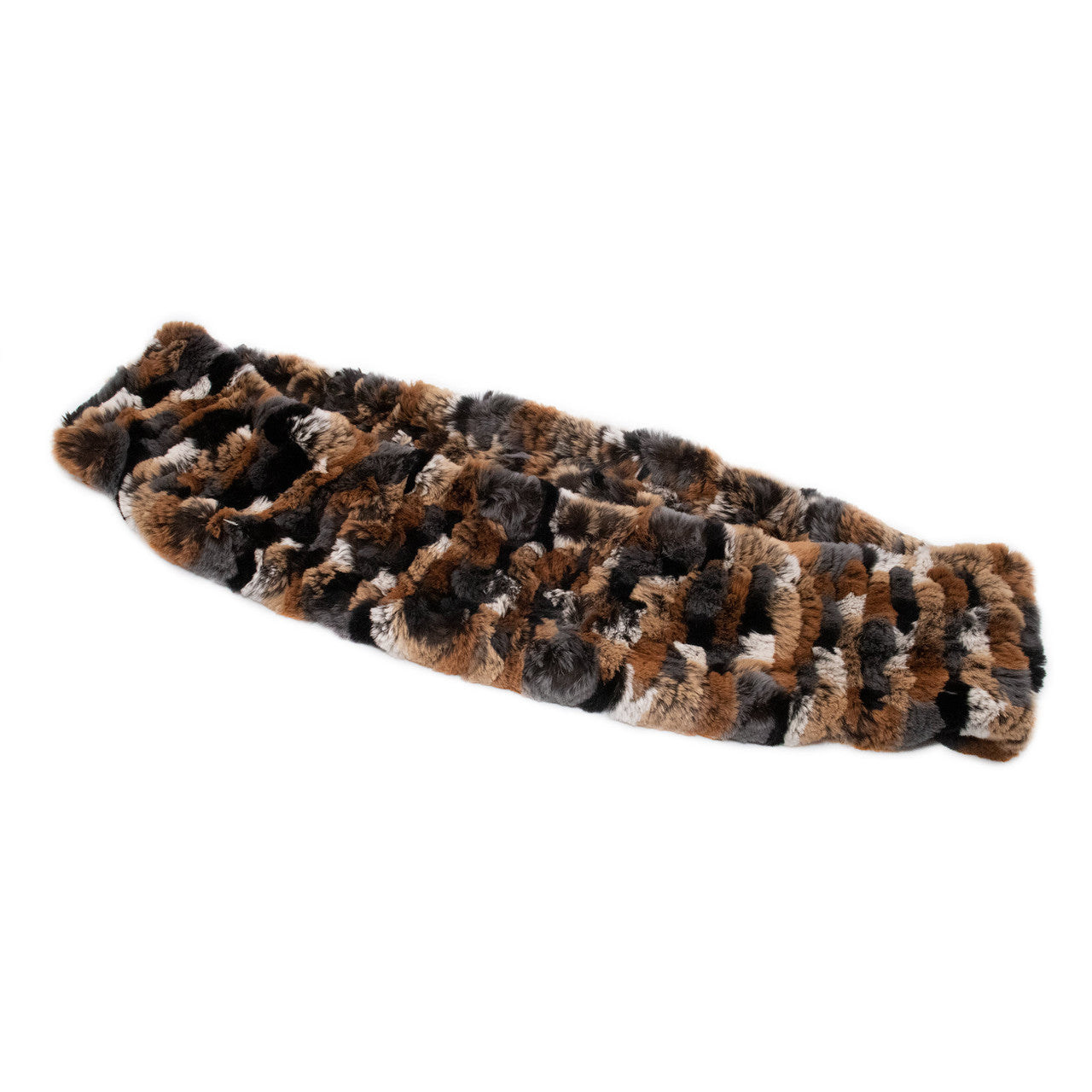 Brown Multi Rex Rabbit Fur Double Loop Infinity Scarf Length