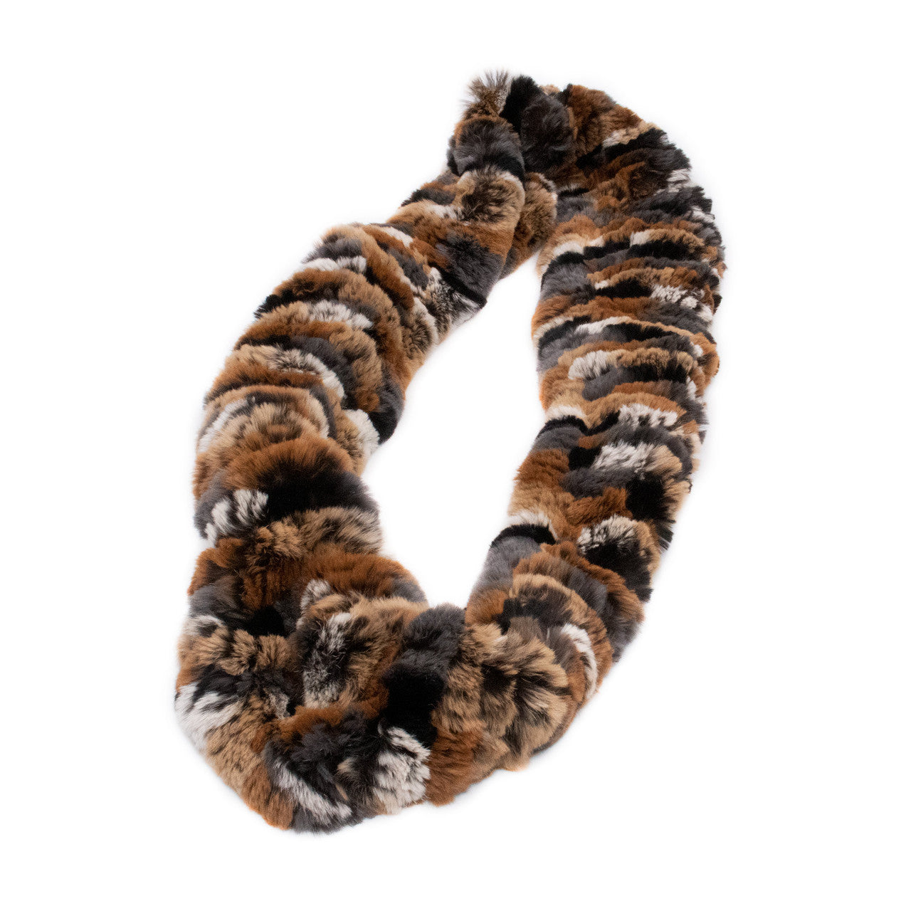 Brown Multi Rex Rabbit Fur Double Loop Infinity Scarf 