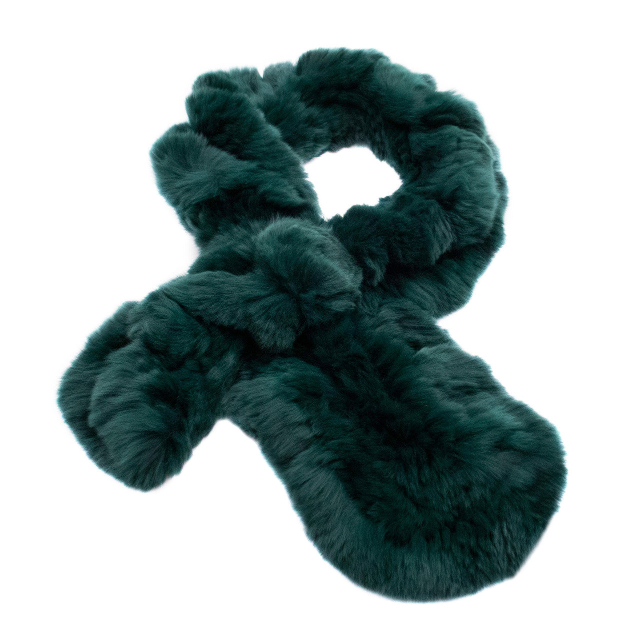 Limited Run Teal Rex Rabbit Fur Ruffle Pull Through Scarf