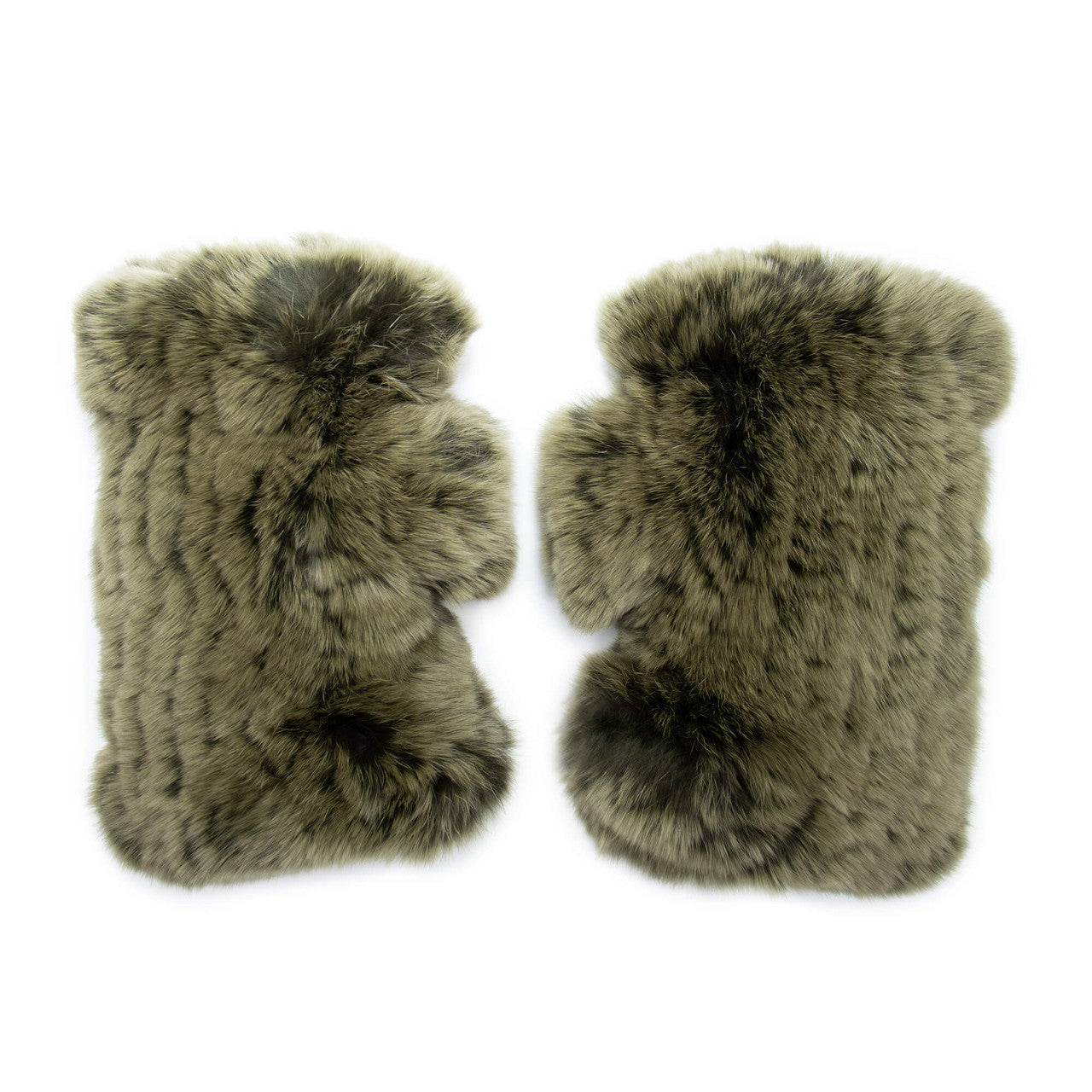 Olive green rex rabbit fur fingerless gloves