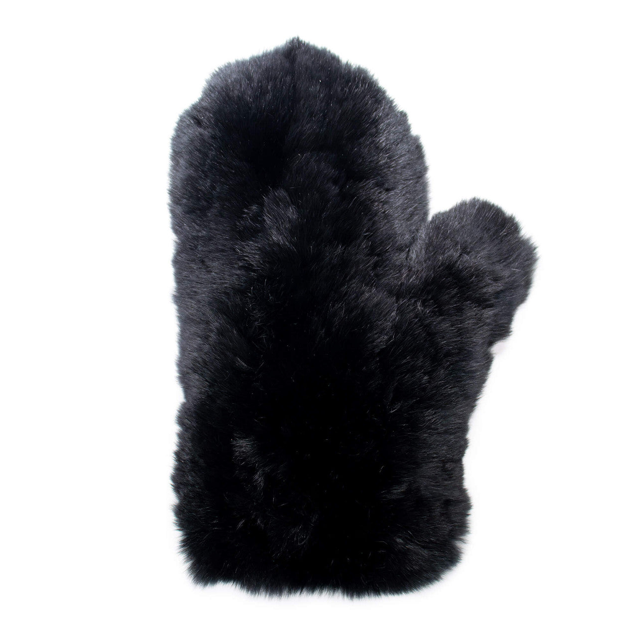 Black Rex Rabbit Fur Knit Mitten