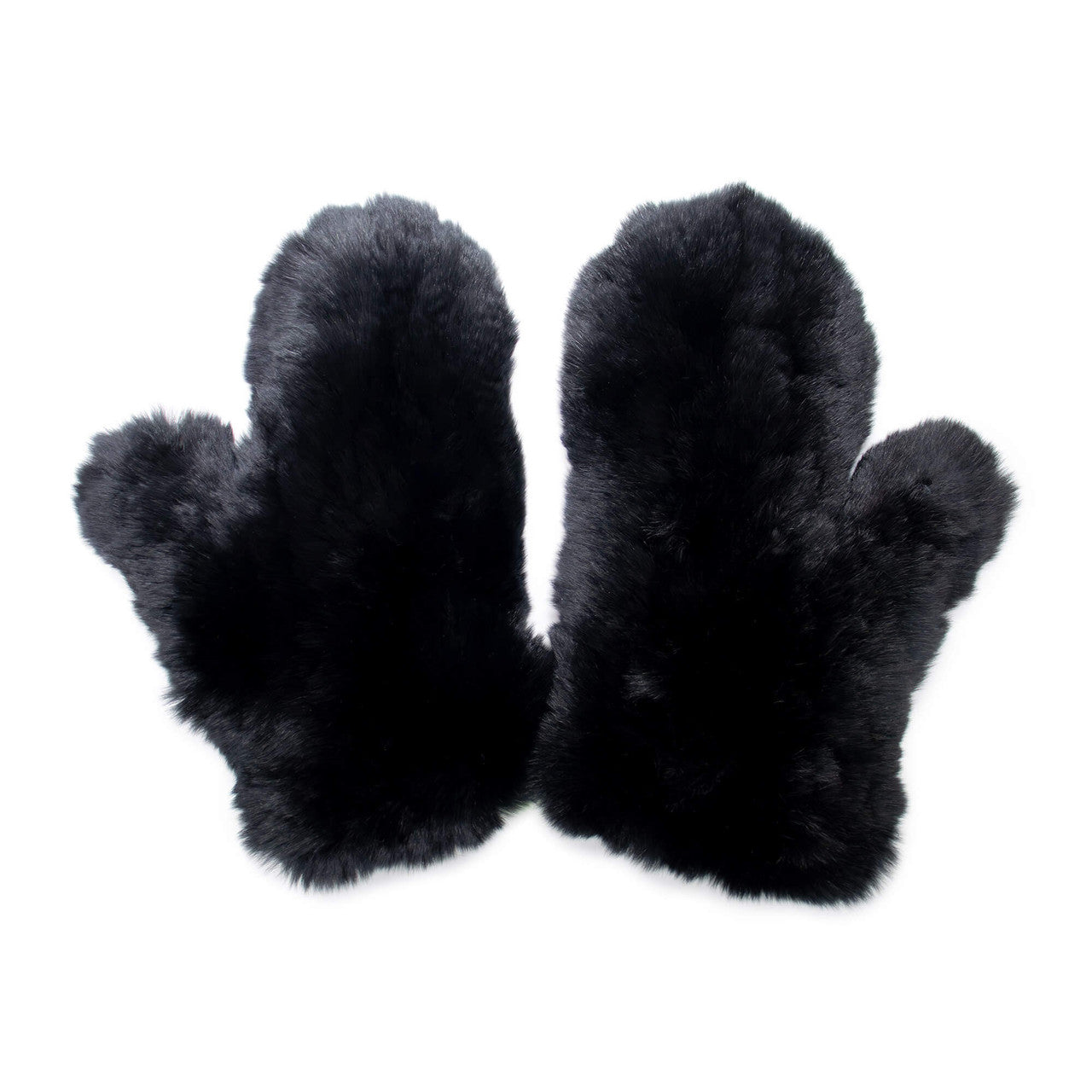 Black Rex Rabbit Fur Knit Mittens