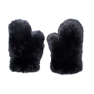 Black Rex Rabbit Fur Knit Mittens