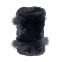 Black Rex Rabbit Fur Texting Mitten with Fox Fur Trim