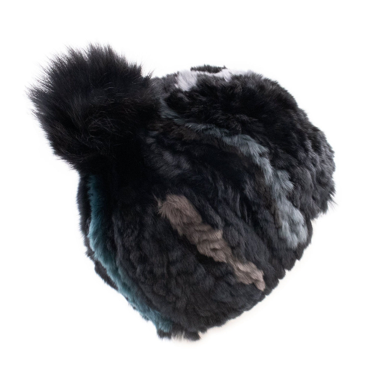 Rex Rabbit Textile Knit Beanie with Fox Pom- Dark Multi/Black