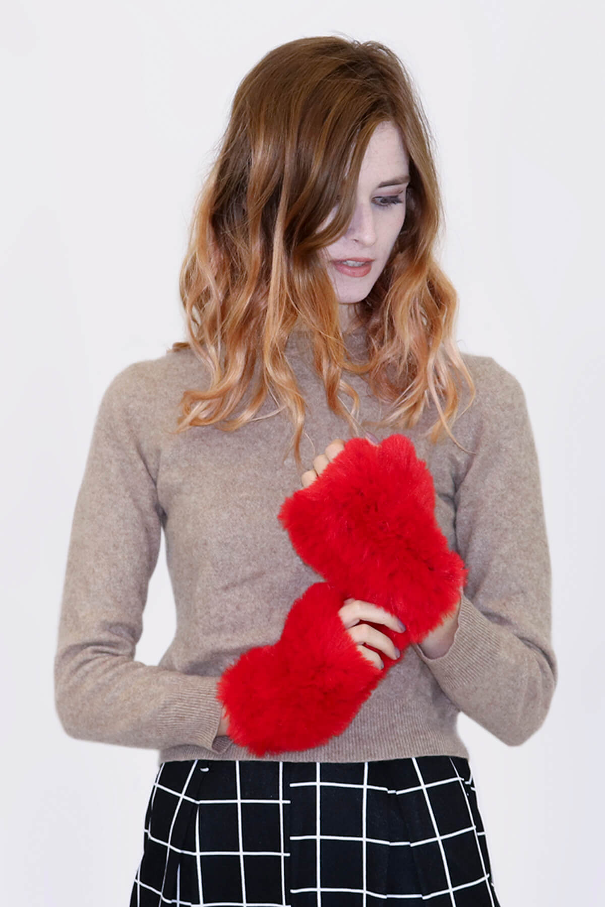 Faux Rex Rabbit Fur Texting Mittens