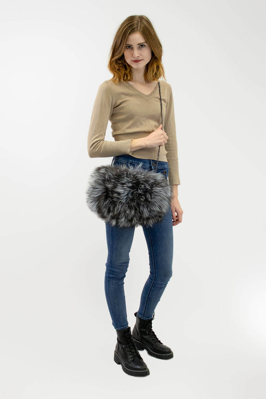 Surell Fox Fur Muff Bag Blue Frost