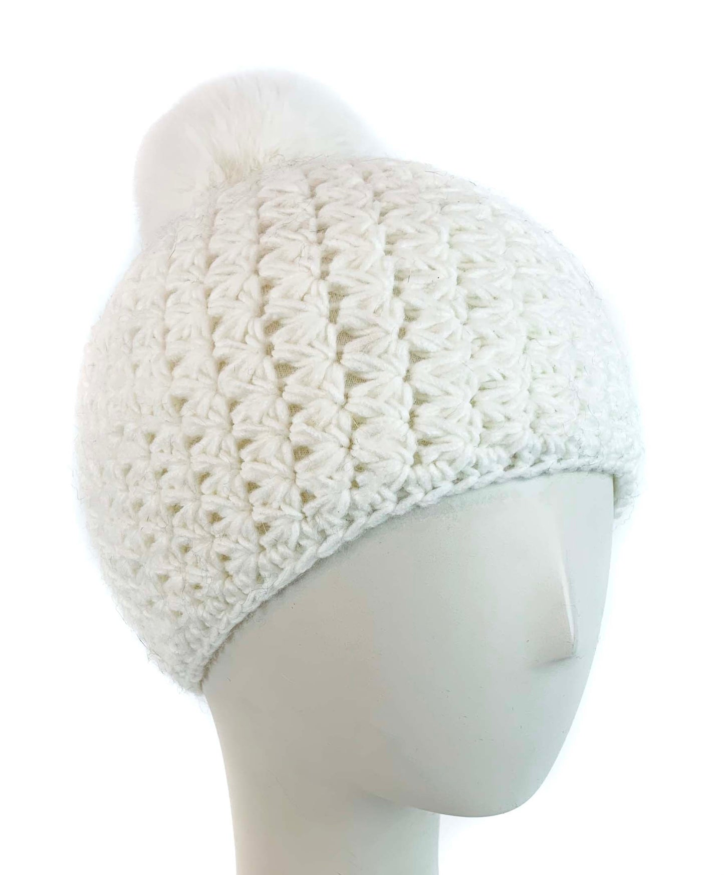 Children's Star Knit Hat with Rabbit Fur Pom