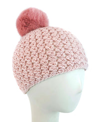 Children's Star Knit Hat with Rabbit Fur Pom