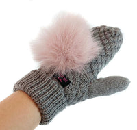 Children's Seed Stitch Mittens with Faux Fox Fur Pom