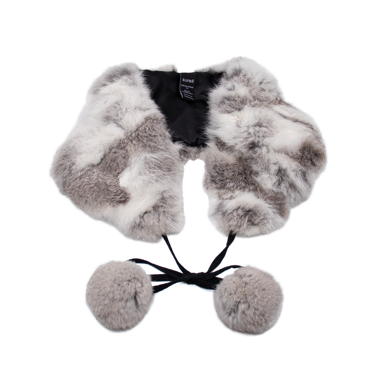 Gray and White Fur Collar with Pom Poms