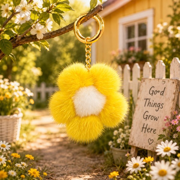 Small Mink Fur Flower Keychain