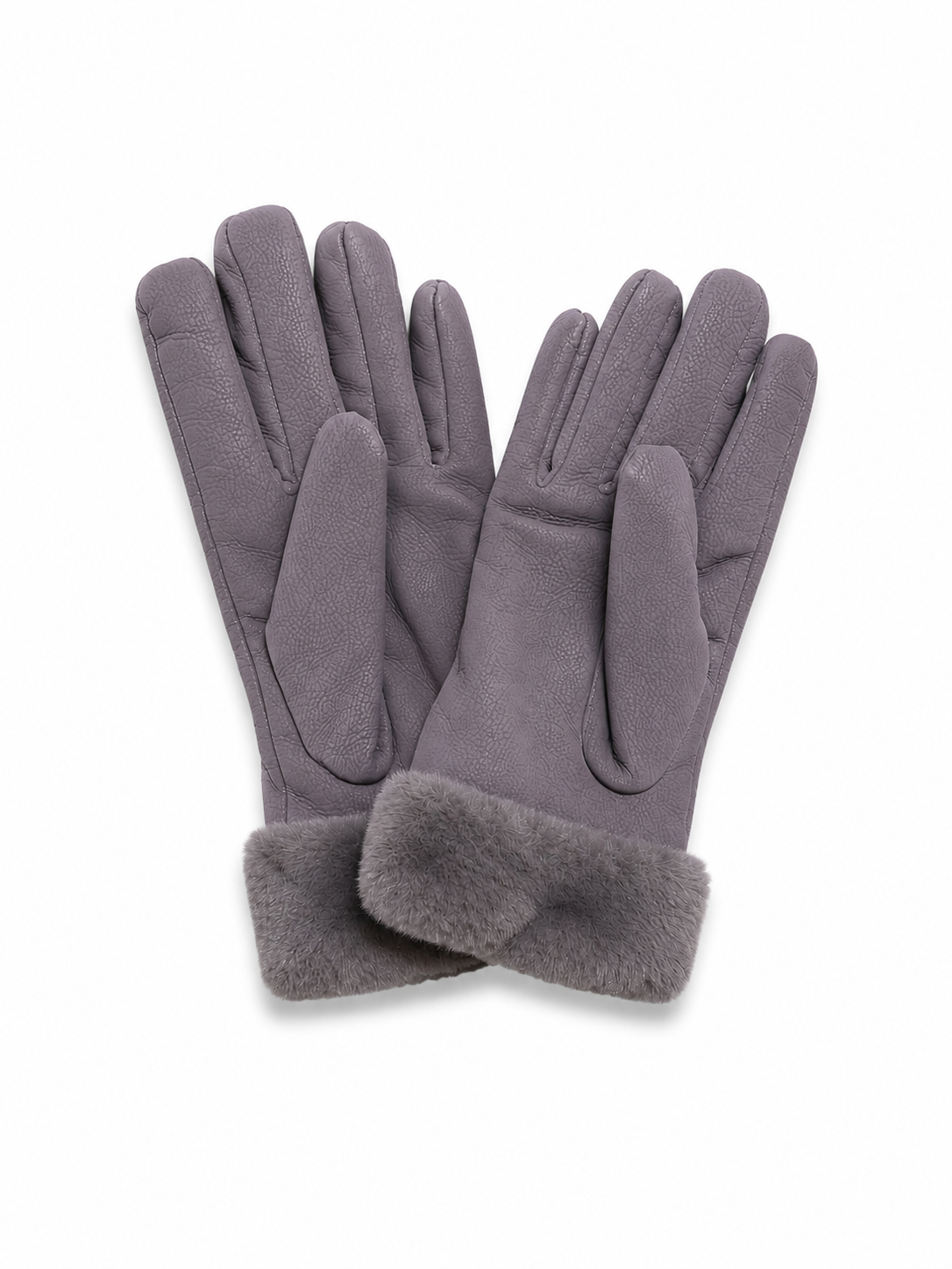 Faux Suede Water Resistant Gloves with Faux Rex Rabbit Fur Cuff