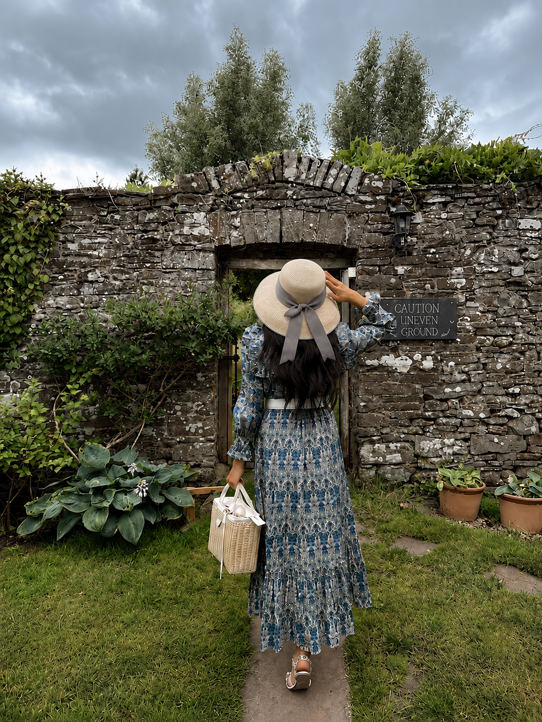 Straw Hepburn Hat with Ribbon