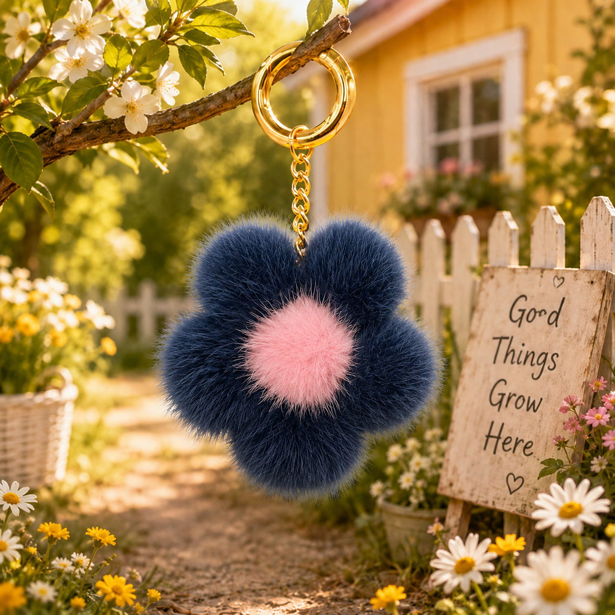 Small Mink Fur Flower Keychain