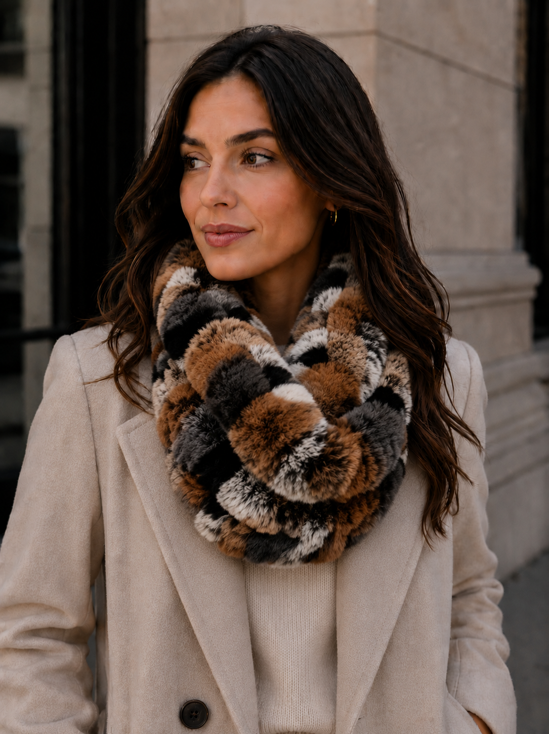 Rex Rabbit Fur Double Loop Infinity Scarf