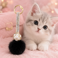 Mink Fur Pom Keychain with Bling Strap