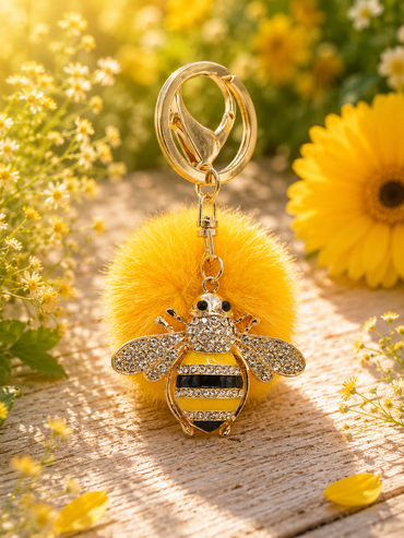 Mink Fur Bumblebee Keychain