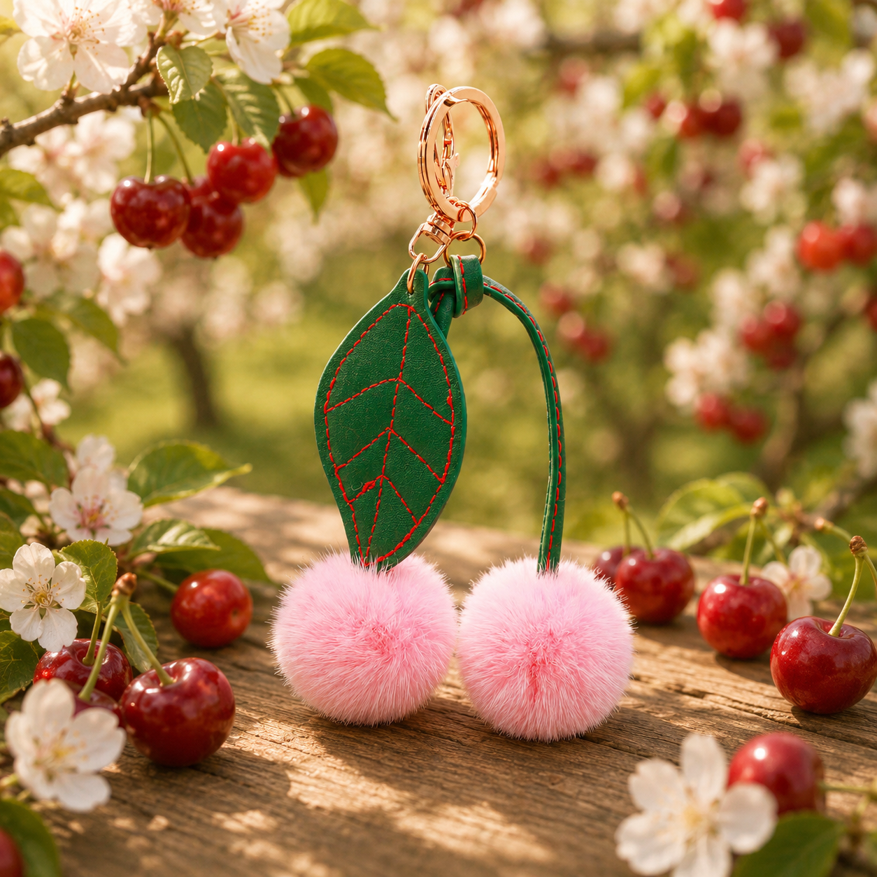 Mink Fur Cherry Keychain