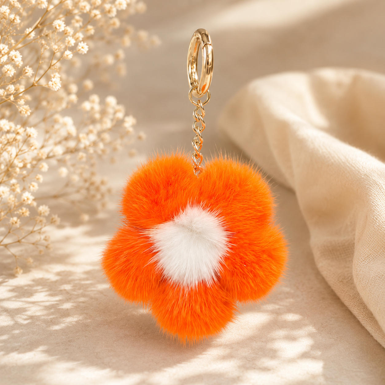 Large Mink Fur Flower Keychain