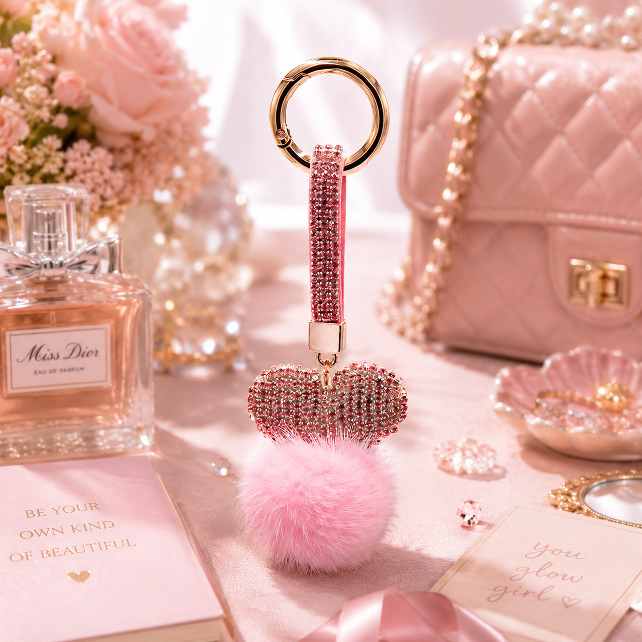 Crystal Mink Heart Keychain