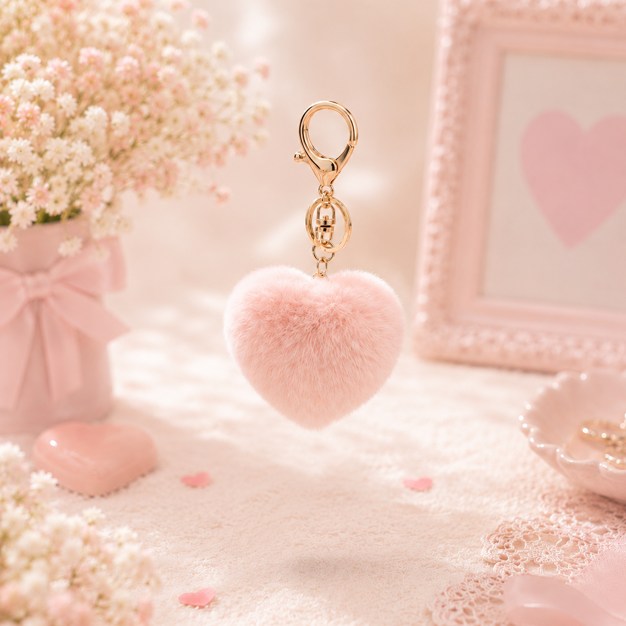 Mink Fur Heart Keychain