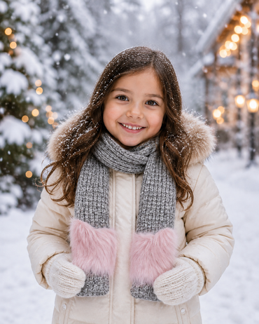 Children's Pocket Scarf With Faux Fox Fur Trim