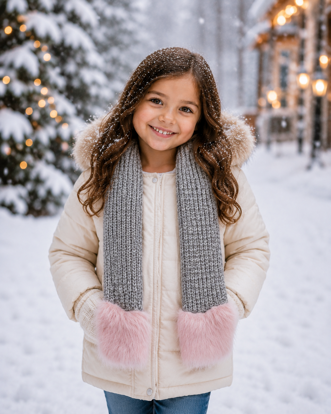 Children's Pocket Scarf With Faux Fox Fur Trim