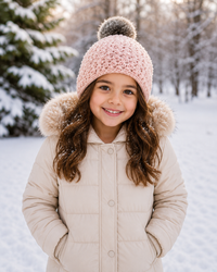 Children's Star Knit Beanie with Rabbit Fur Pom