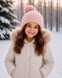 Children's Star Knit Beanie with Rabbit Fur Pom