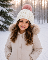 Children's Star Knit Beanie with Rabbit Fur Pom