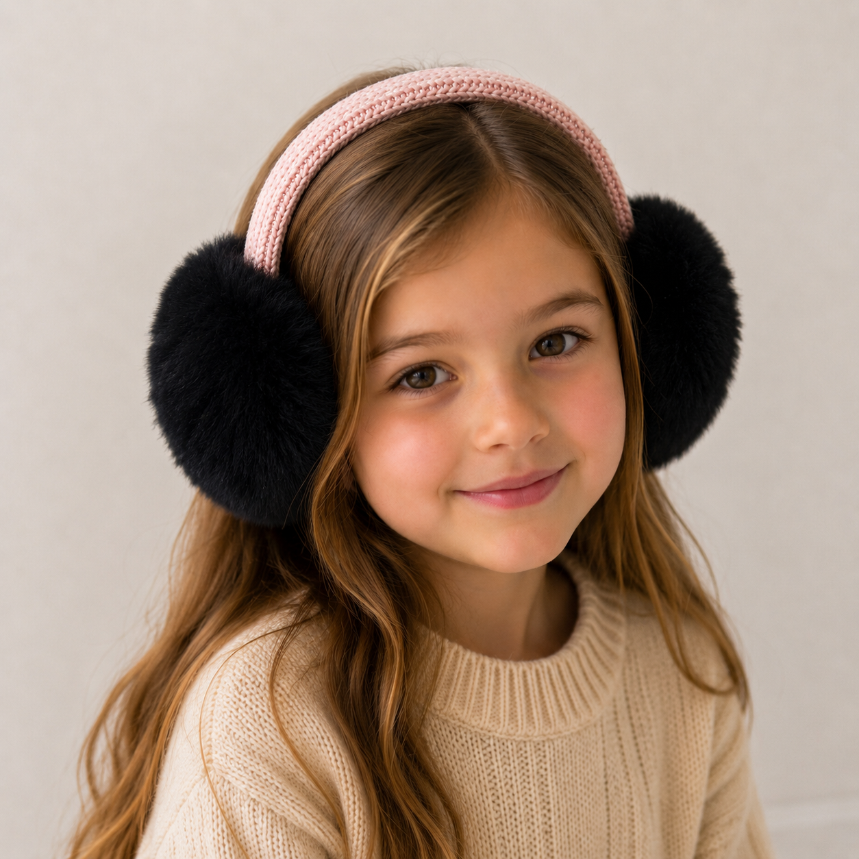Children's Faux Rex Rabbit Fur Earmuffs with Bling Band