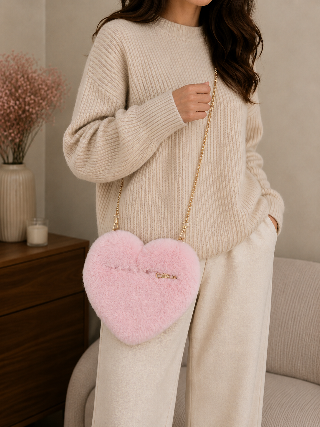 Faux Fur Heart Bag