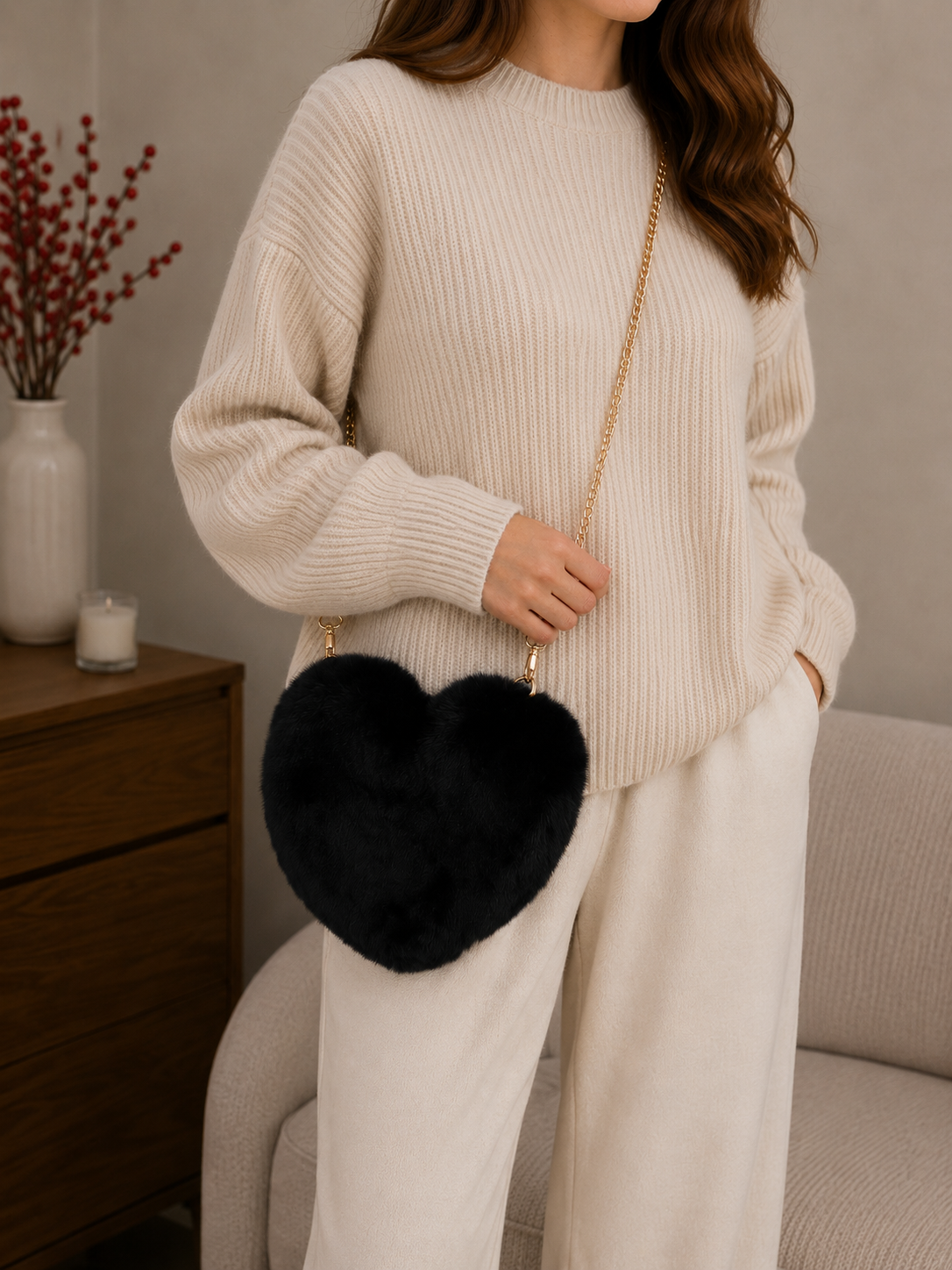 Faux Fur Heart Bag