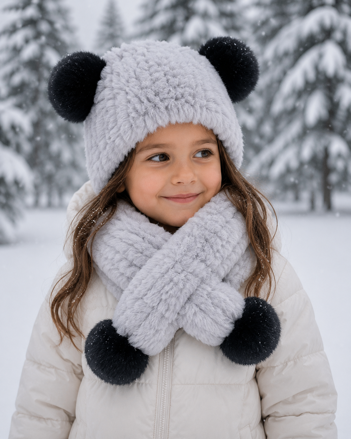 Kid's Rex Rabbit Fur Knit Hat and Scarf Set