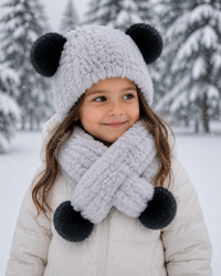 Kid's Rex Rabbit Fur Knit Hat and Scarf Set