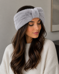Faux Rex Rabbit Fur Knit Headband/Scarf with Knot