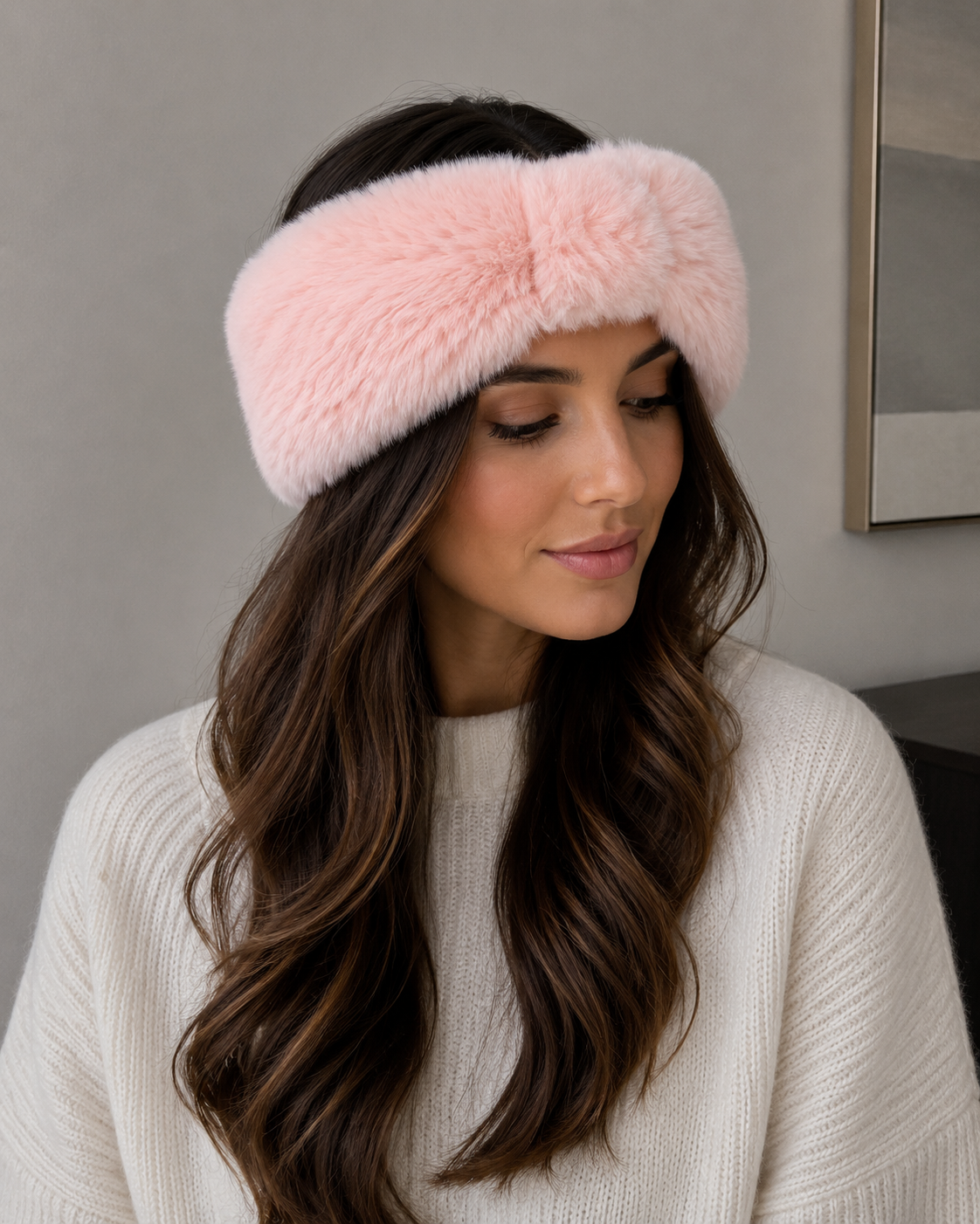 Faux Rex Rabbit Fur Knit Headband/Scarf with Knot