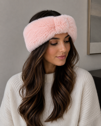 Faux Rex Rabbit Fur Knit Headband/Scarf with Knot
