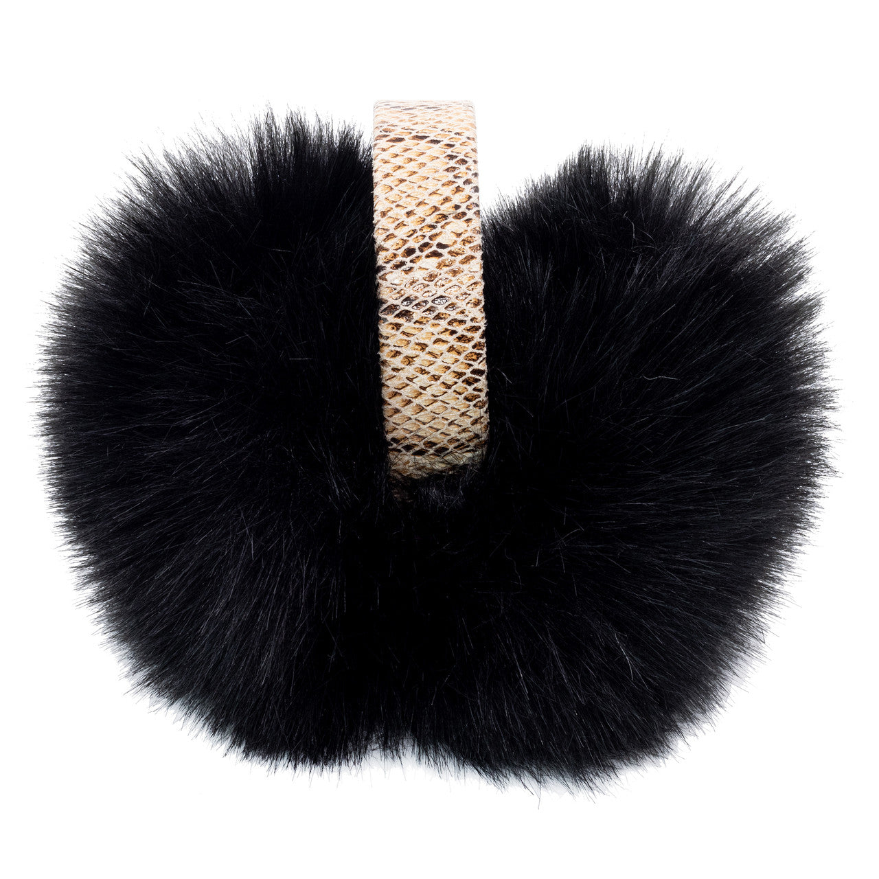 Black Faux Fox Earmuffs with Faux Snakeskin Band