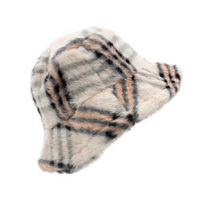 Plaid Faux Fur Bucket Hat