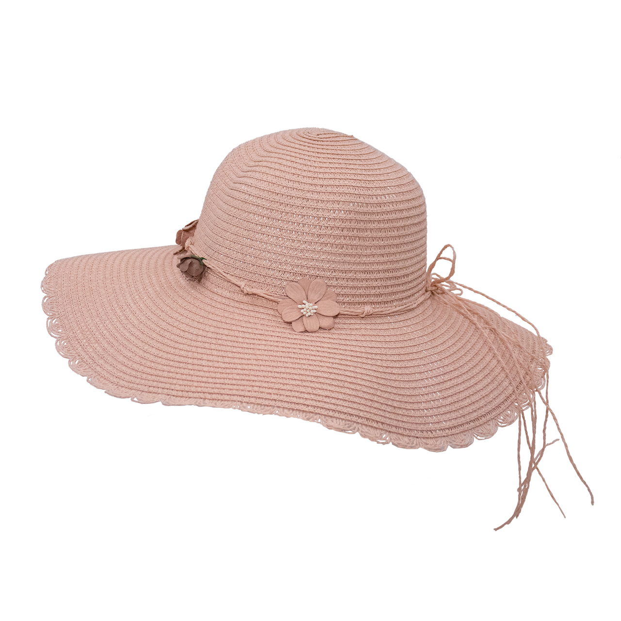 Pink Straw Hat with 3D Flowers