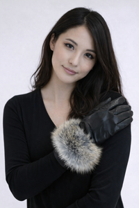 Leather Gloves with Faux Fox Fur Cuff