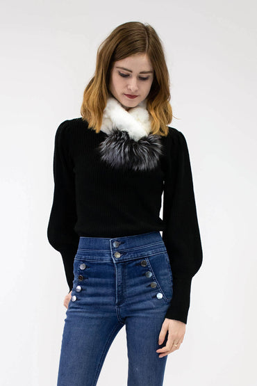 Rex Rabbit Scarf with Fox Fur Poms
